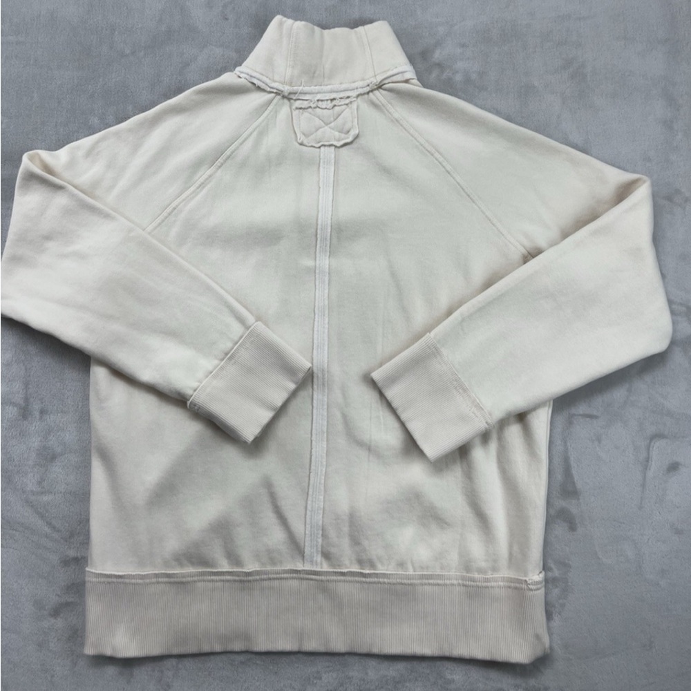 Free People Just A Game Neutral 1/4 Zip Mock Neck Sweatshirt Size Large - Picture 4 of 10